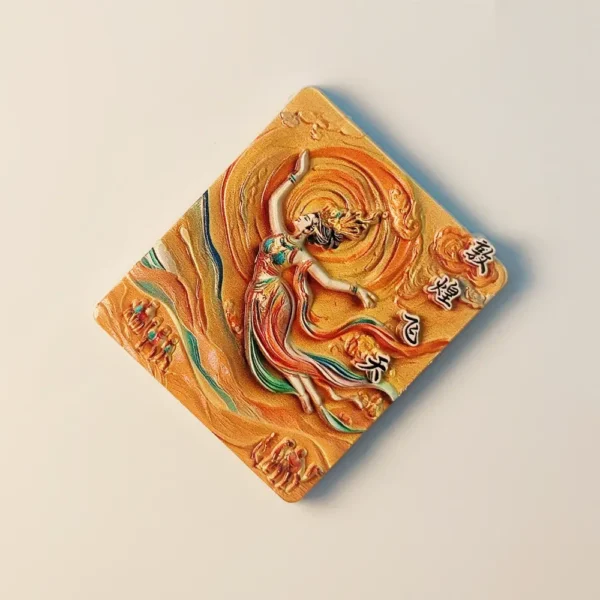 Right side view of the China Dunhuang Flying Apsaras Fridge Magnet, perfect for understanding its dimensions.