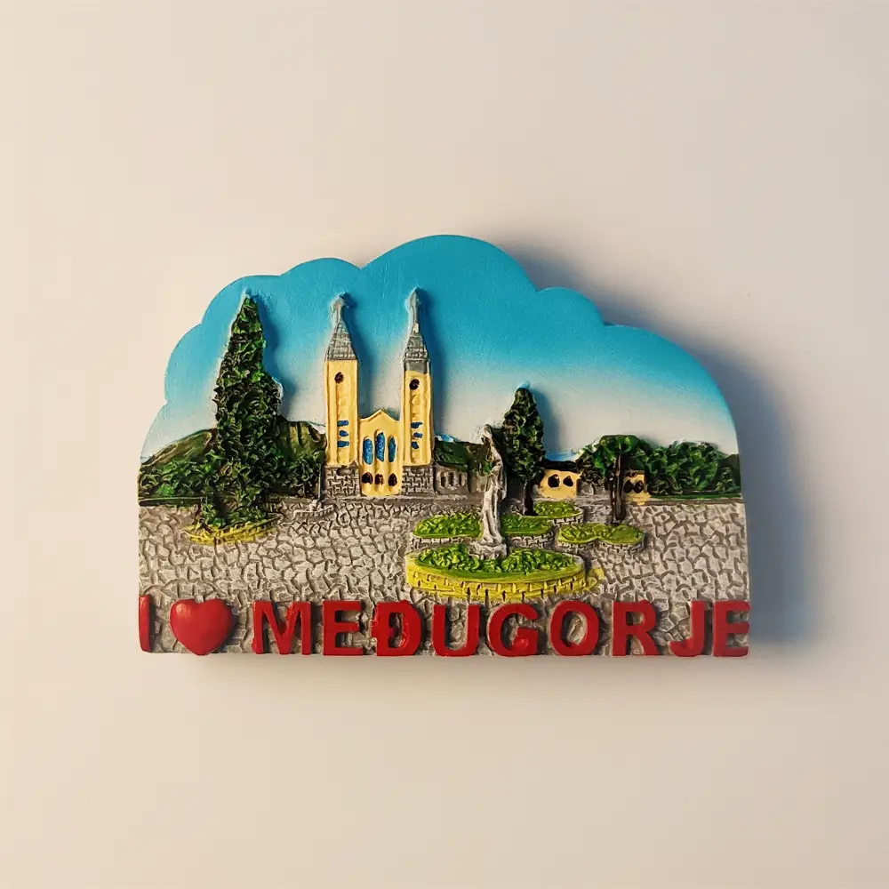bosnia-herzegovina-medjugorje-st-james-church-fridge-magnet-front Front view of Bosnia and Herzegovina Medjugorje St. James Church fridge magnet