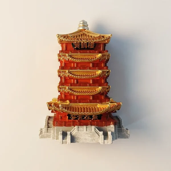 Front view of the Light-Up China Wuhan Yellow Crane Tower fridge magnet.