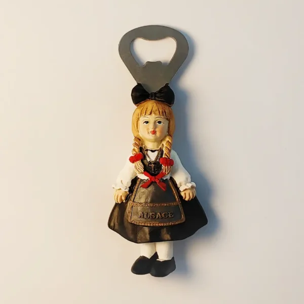 France Alsace cute girl fridge magnet bottle opener, front view