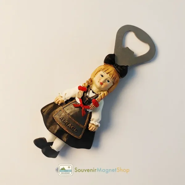 France Alsace cute girl fridge magnet bottle opener, right side view