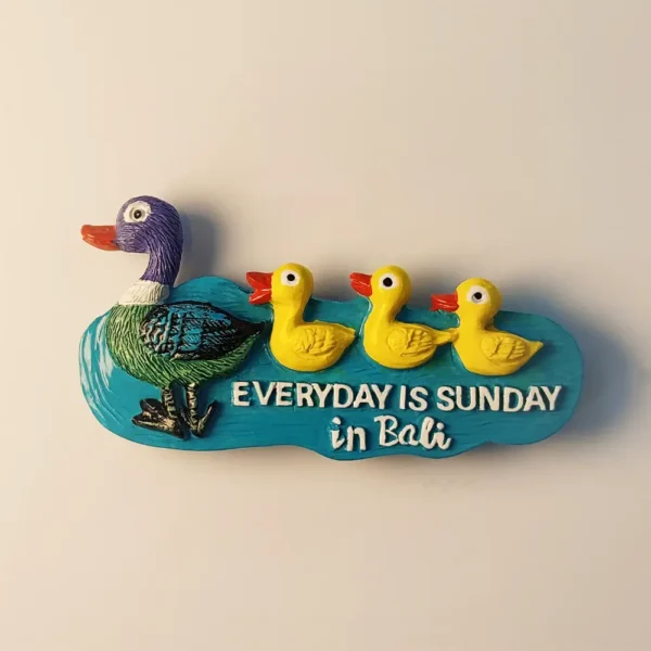 Front view of the Indonesia Bali Duck Family fridge magnet, a scenic and creative souvenir.