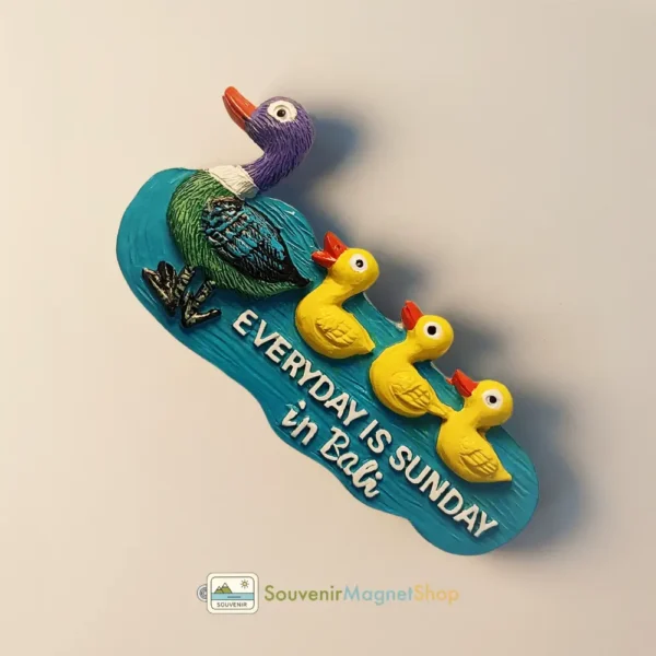 Right side view of the Indonesia Bali Duck Family fridge magnet, creative duck design.