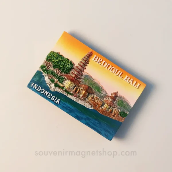 Right side view of the Indonesia Bali Ulun Danu Beratan Temple fridge magnet.