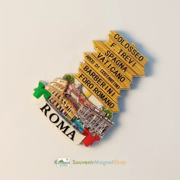 Right side view of Italy Rome Landmark Road Sign Fridge Magnet