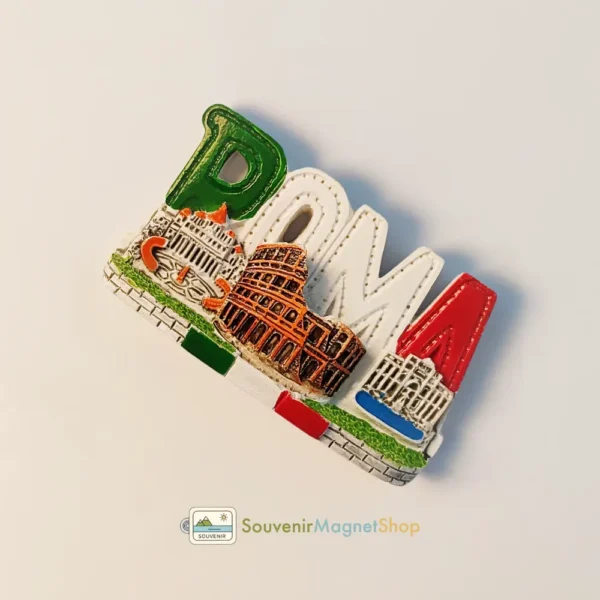 Right side view of Italy Rome Trevi Fountain Colosseum fridge magnet