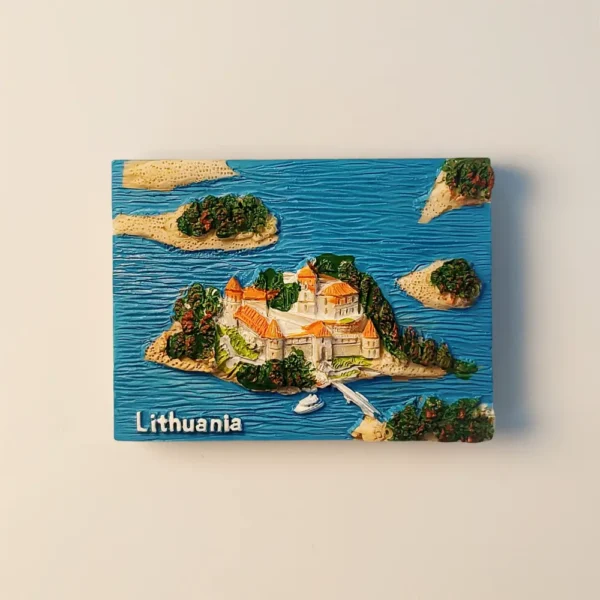 Front view of Lithuania Trakai Castle Galvė Lake Island fridge magnet