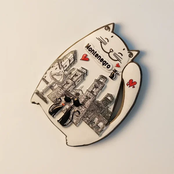 Right side view of Montenegro Kotor Cat Fridge Magnet, perfect for cat lovers.