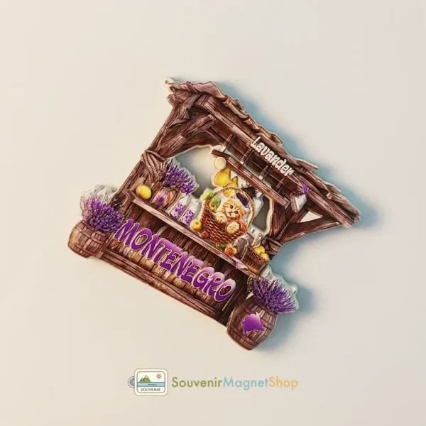 Right side view of Montenegro Lavender Cat Stand Fridge Magnet