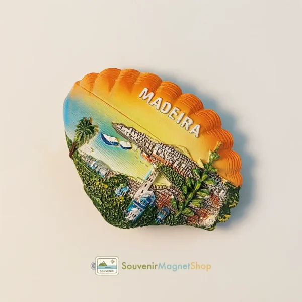 Right side view of Portugal Madeira Funchal coastal scenery 3D seashell fridge magnet