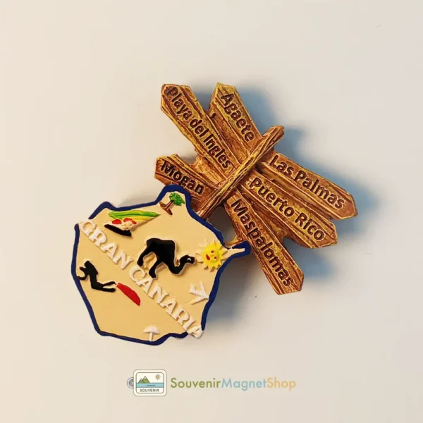Right side view of the Spain Gran Canaria creative road sign fridge magnet.