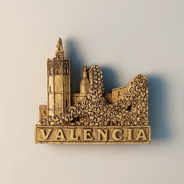 Spain Valencia Miguelete Tower fridge magnet front view, detailed souvenir.