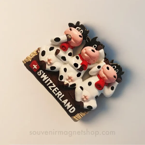 Right side view of Switzerland creative bell cows fridge magnet