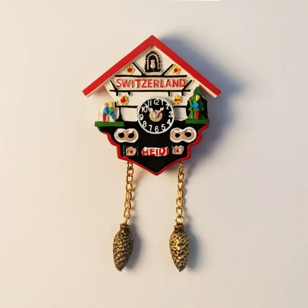 Front view of Switzerland cuckoo clock fairytale fridge magnet