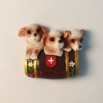 Switzerland Creative Wooden Barrel Puppies Fridge Magnet front view