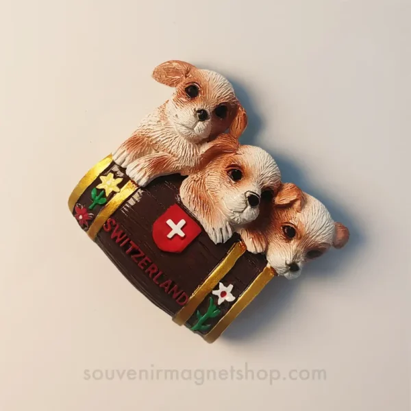 Switzerland Creative Wooden Barrel Puppies Fridge Magnet right side view
