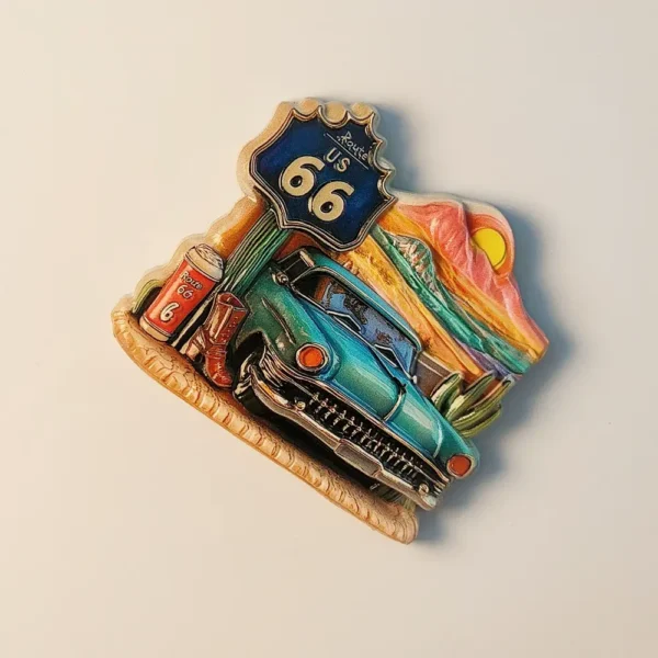 USA Route 66 sunset sign fridge magnet right side view