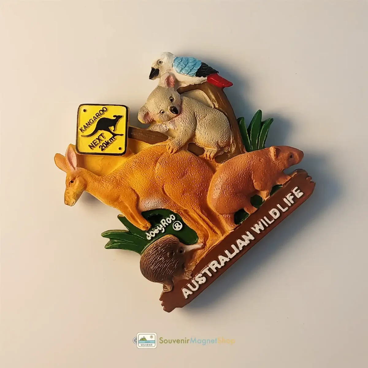 Left side view of Australia creative 3D wildlife fridge magnet.