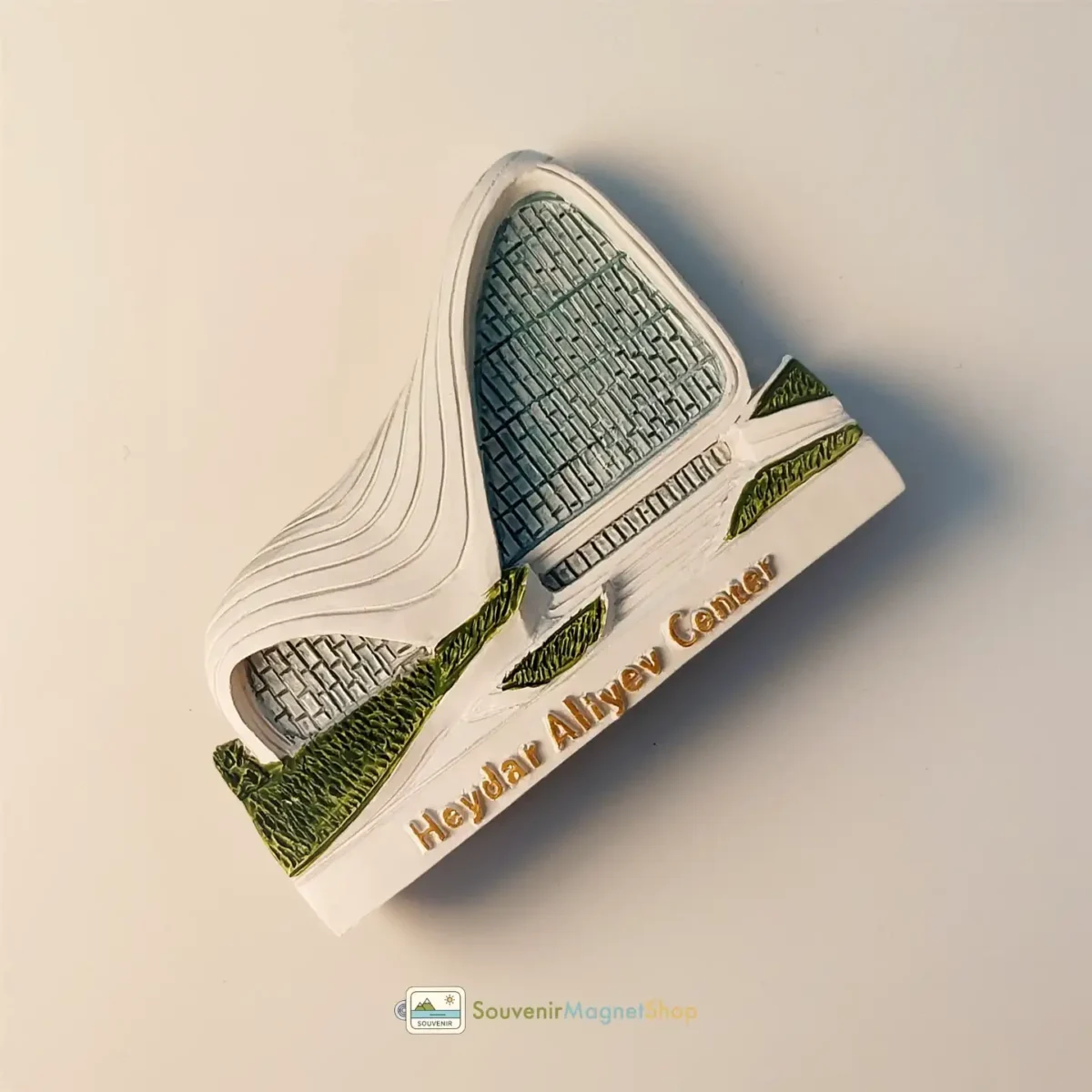 Left side view of the Azerbaijan Baku Heydar Aliyev Center fridge magnet.