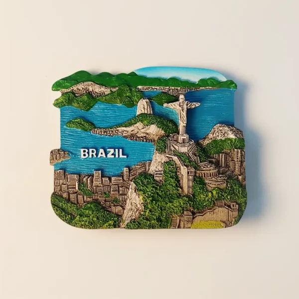 Front view of the Brazil Rio de Janeiro Corcovado fridge magnet featuring Christ the Redeemer.