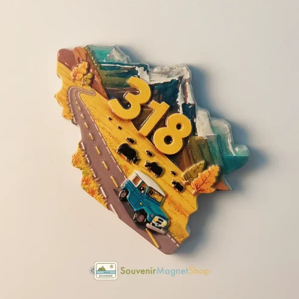 China G318 Sichuan-Tibet Southern Route fridge magnet, right side view.