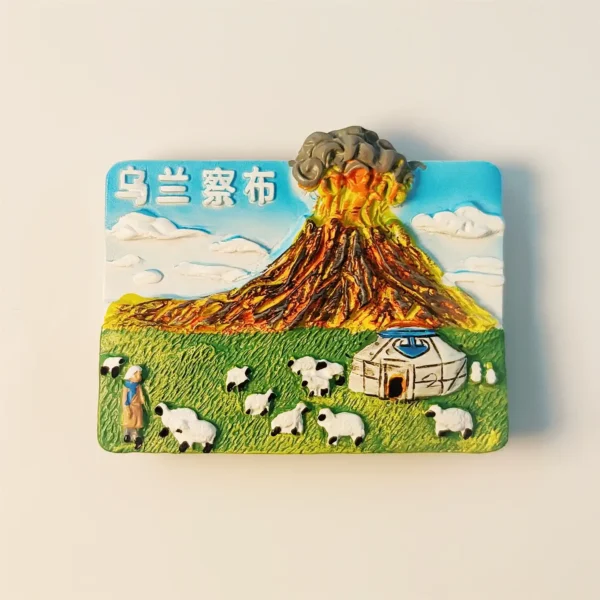 China Ulanqab Volcano Yurt Fridge Magnet front view
