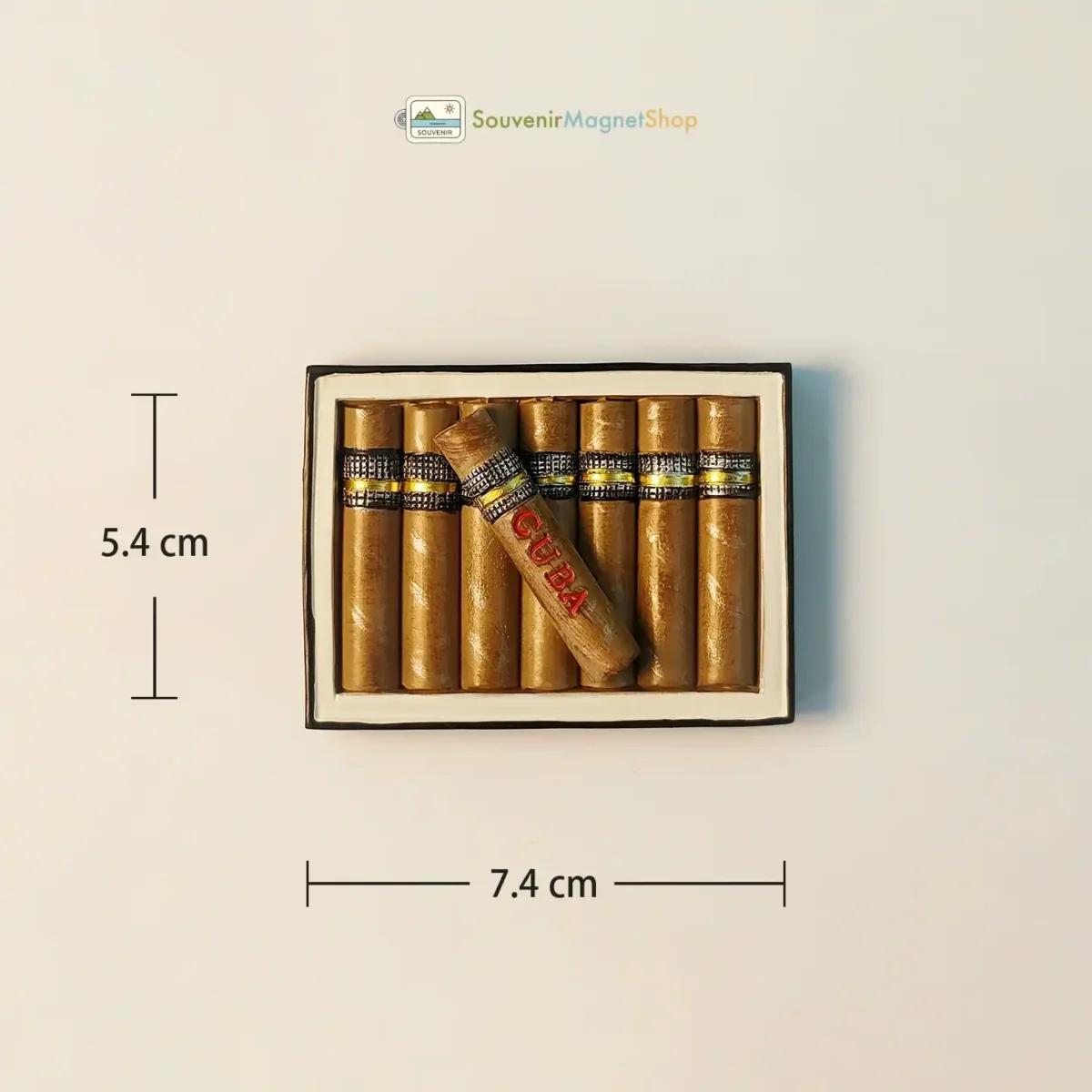 Size view of the Cuba Cigar Box Fridge Magnet, showing its dimensions and details.