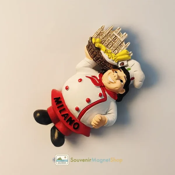 Italy Milan Duomo Chef fridge magnet right side view, perfect for Italy and Milan travel souvenir collectors.