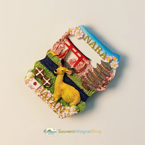 Japan Nara Deer Torii Five-Story Pagoda fridge magnet right side view