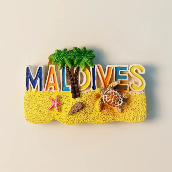 Maldives beach coconut tree sea turtle fridge magnet front view