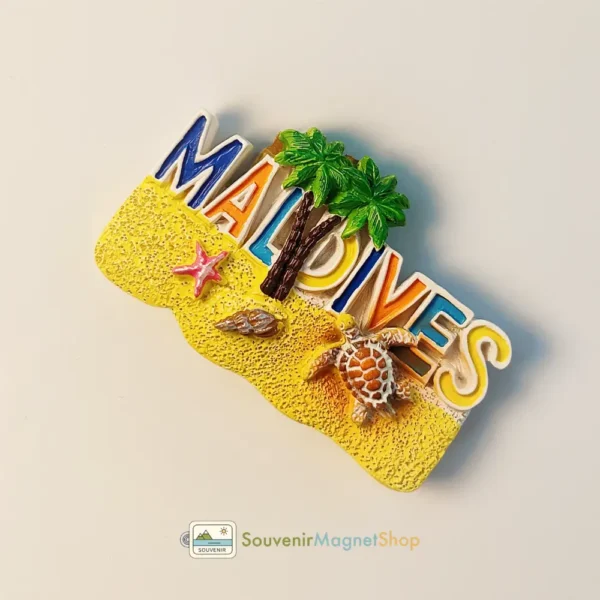 Maldives beach coconut tree sea turtle fridge magnet right side view
