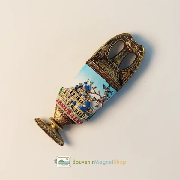 Palestine Jerusalem blue-domed architecture 3D bottle fridge magnet right side view