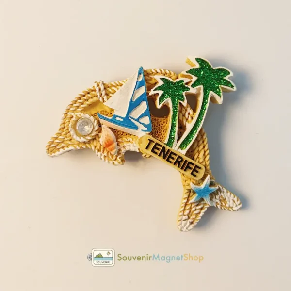 Right side view of Spain Tenerife Dolphin Sailboat Palm Trees Fridge Magnet