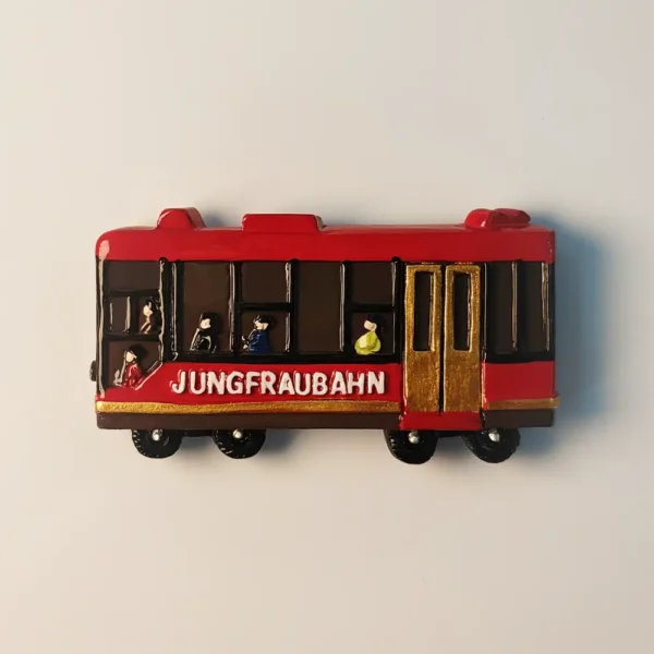 Front view of Switzerland Jungfraubahn train fridge magnet