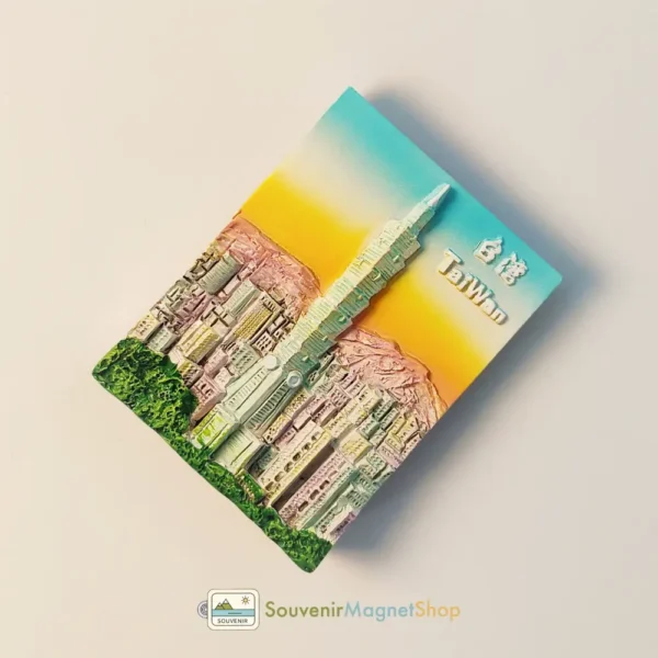 Right side view of Taiwan Taipei 101 travel fridge magnet.