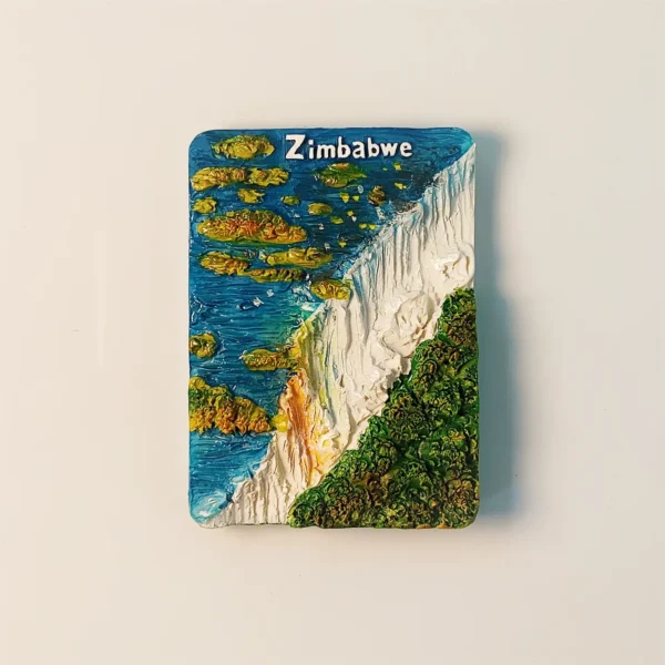 Front view of the Zimbabwe Victoria Falls fridge magnet, a vibrant souvenir.