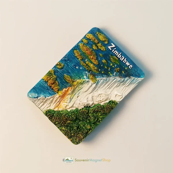Right side view of the Zimbabwe Victoria Falls fridge magnet, a detailed souvenir.