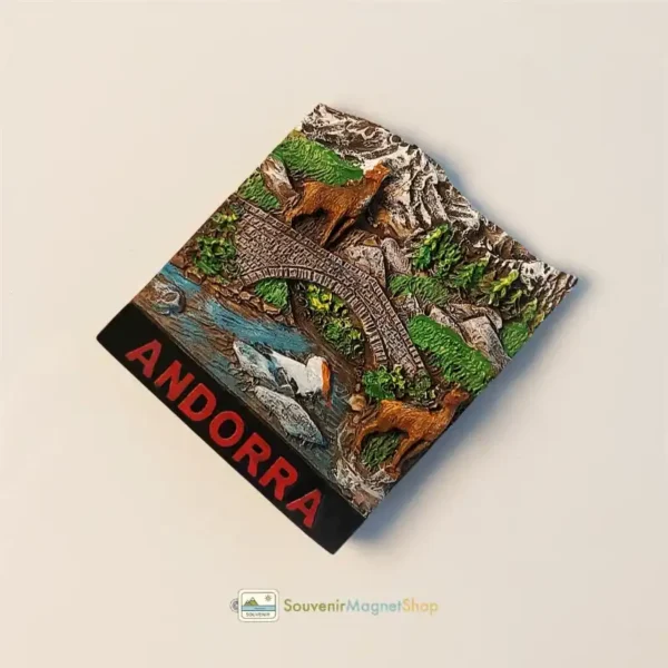 Andorra painted natural scenery fridge magnet right view.