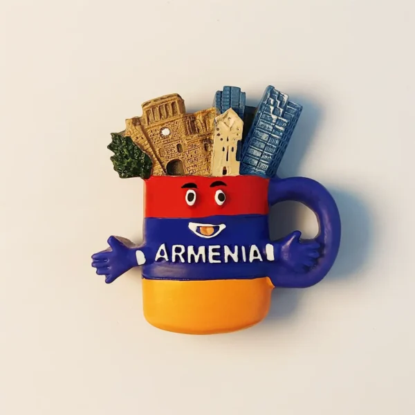 Armenia flag cup landmarks fridge magnet front view