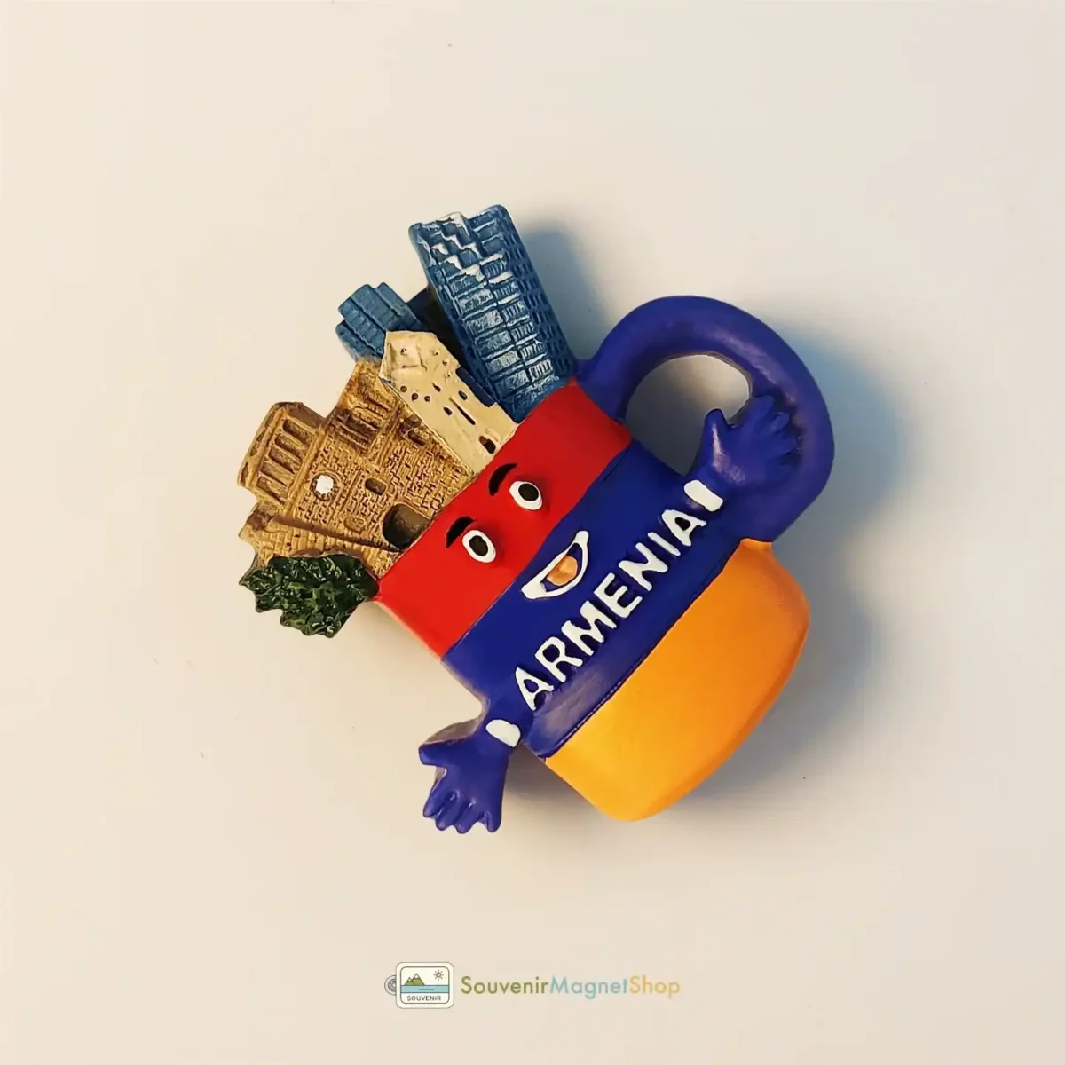 Armenia flag cup landmarks fridge magnet left view