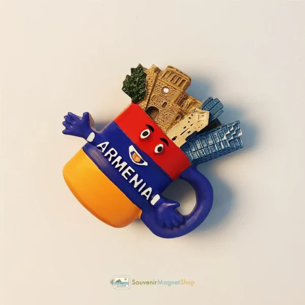 Armenia flag cup landmarks fridge magnet right view