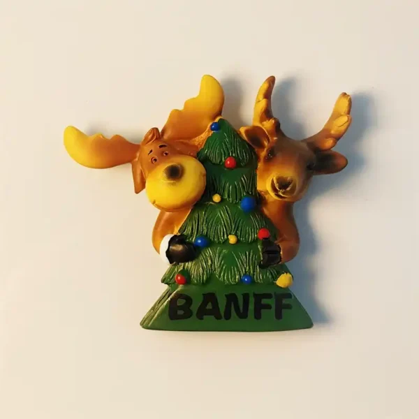 Canada Banff moose Christmas tree fridge magnet front view.