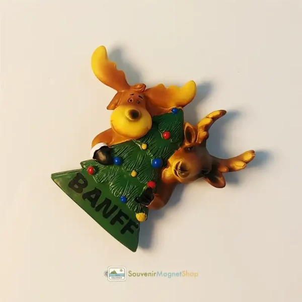 Canada Banff moose Christmas tree fridge magnet right view.