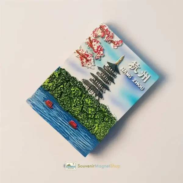 China Hangzhou Leifeng Pagoda fridge magnet right side view.