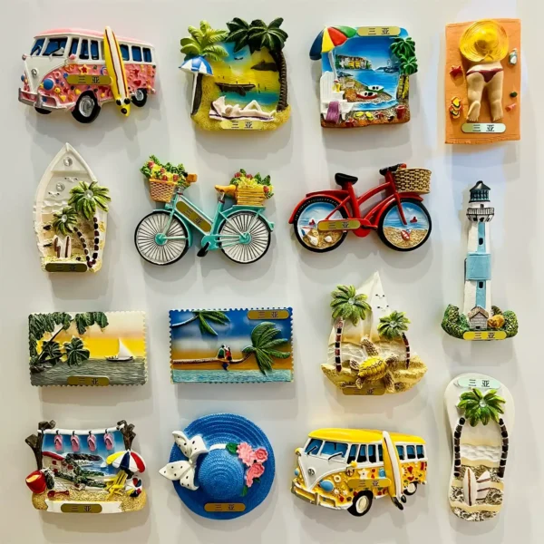 China Sanya Specialty Beach Scenery Combination Set Fridge Magnet front view.
