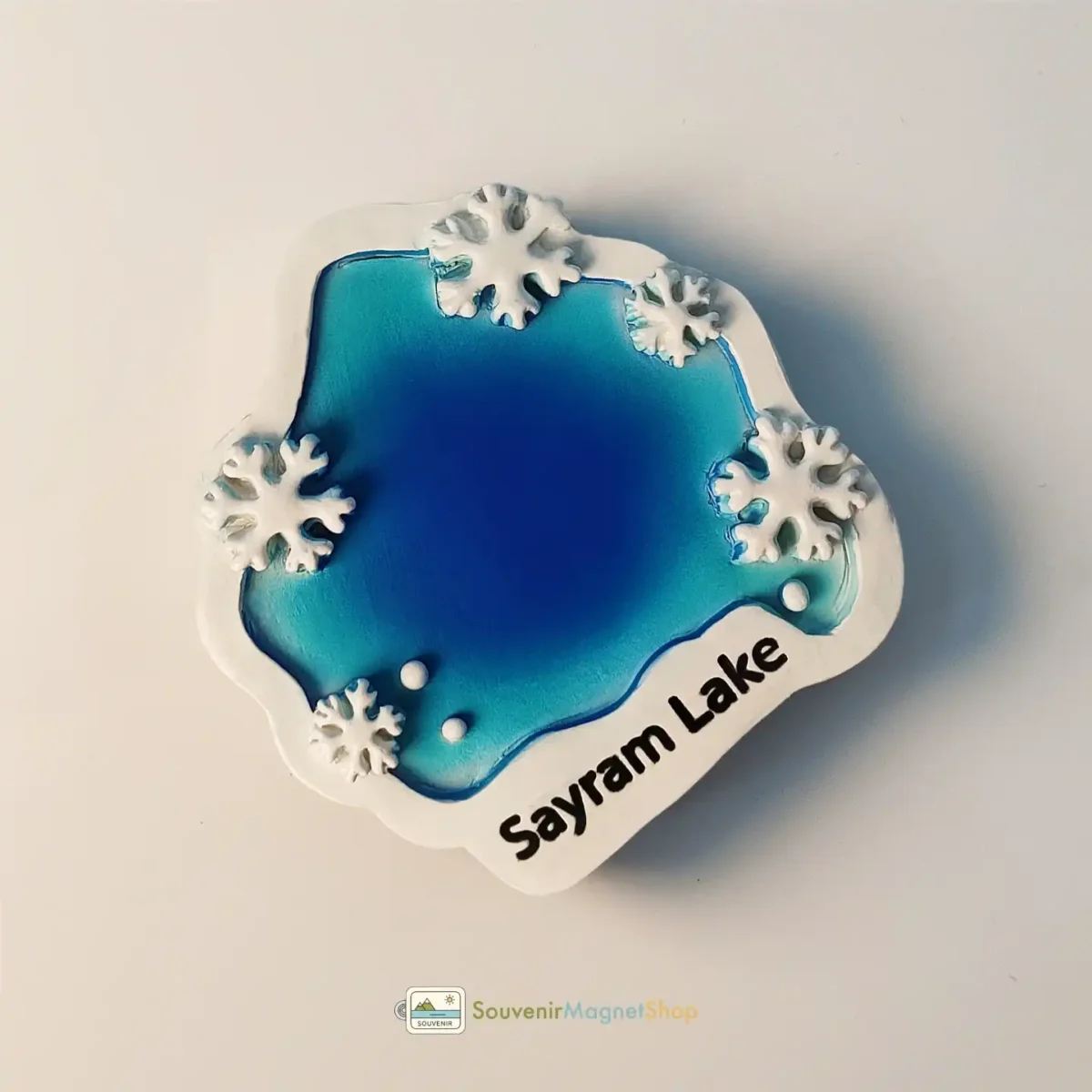 China Xinjiang Sayram Lake snowflake fridge magnet left view