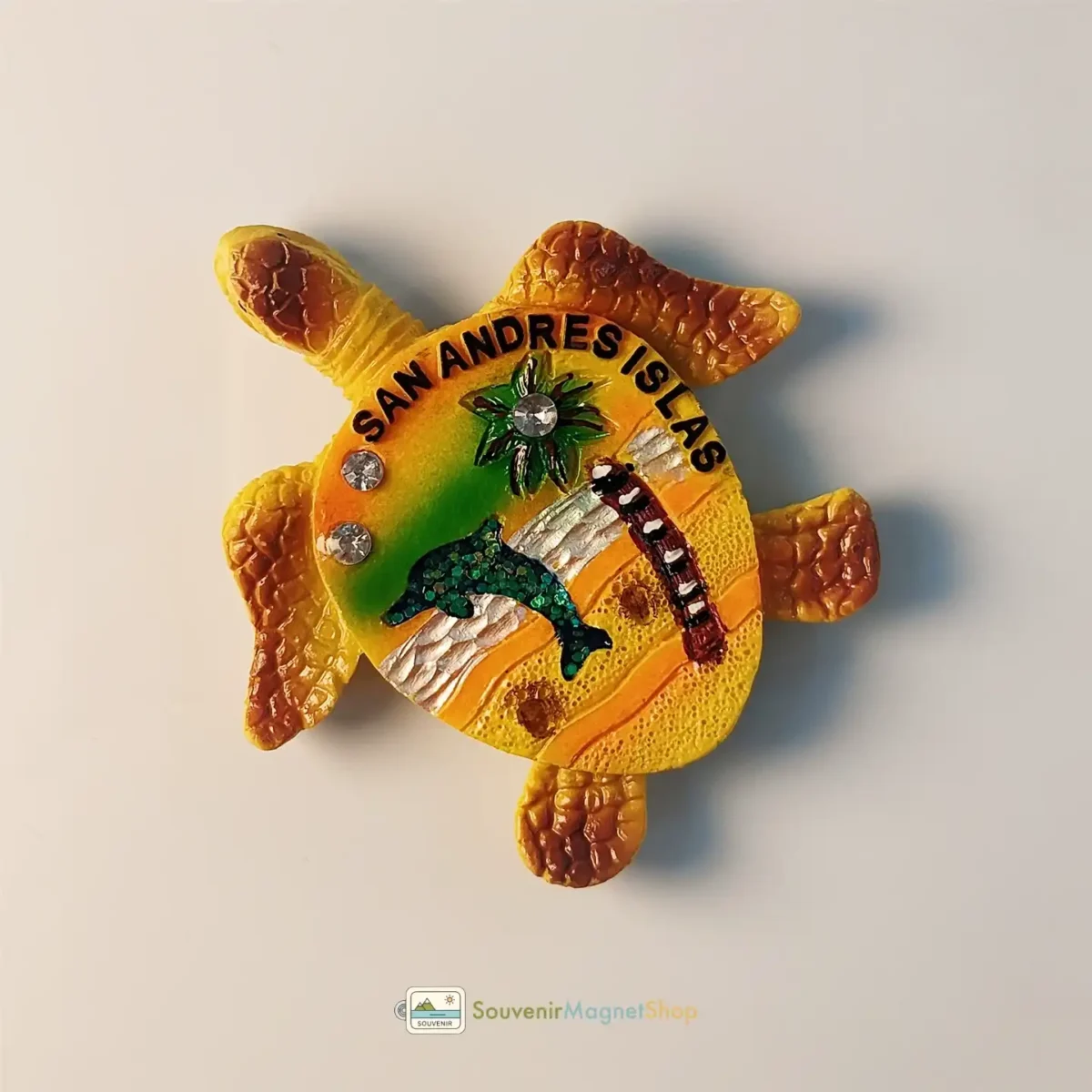 Colombia San Andrés Islands sea turtle fridge magnet left side view.