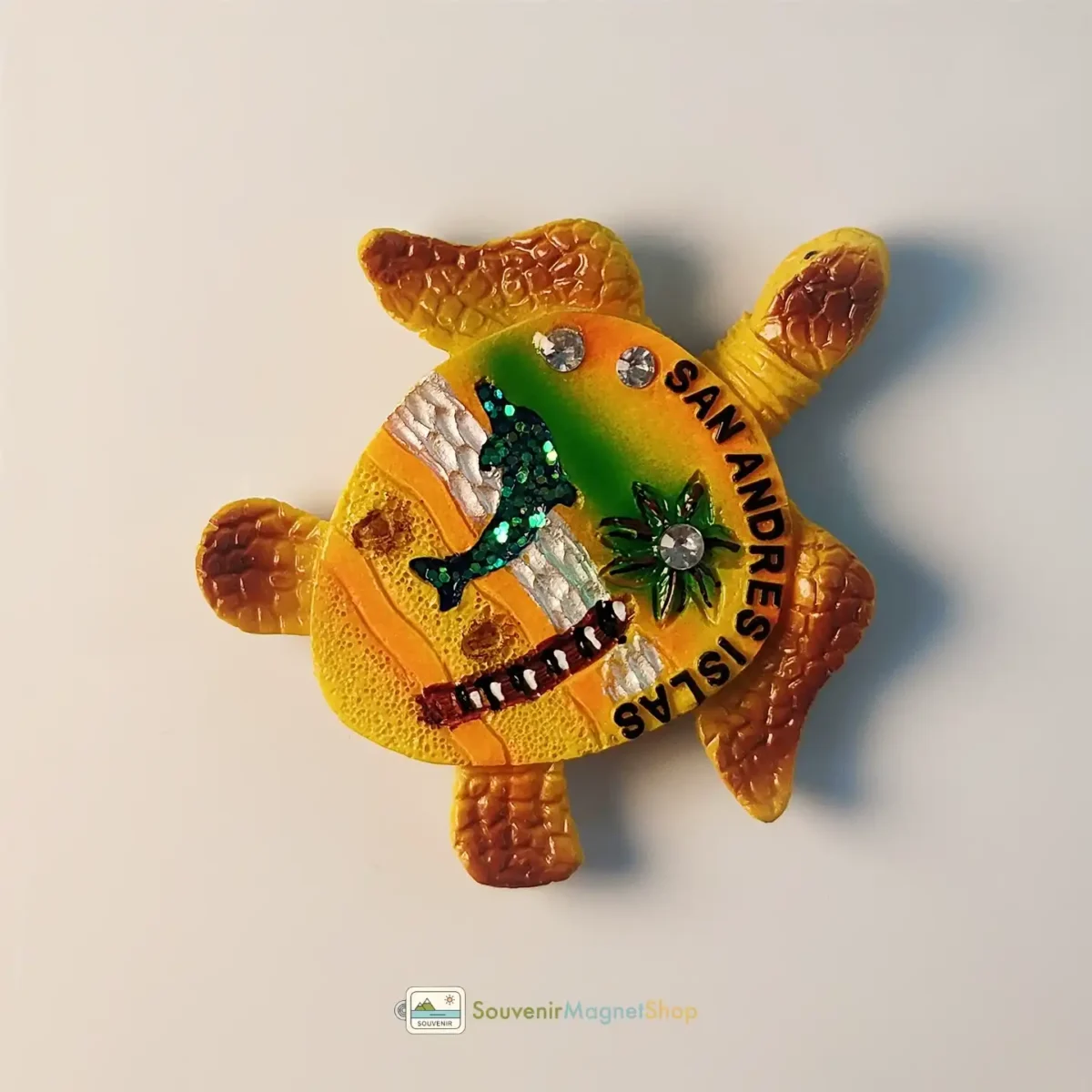Colombia San Andrés Islands sea turtle fridge magnet right side view.