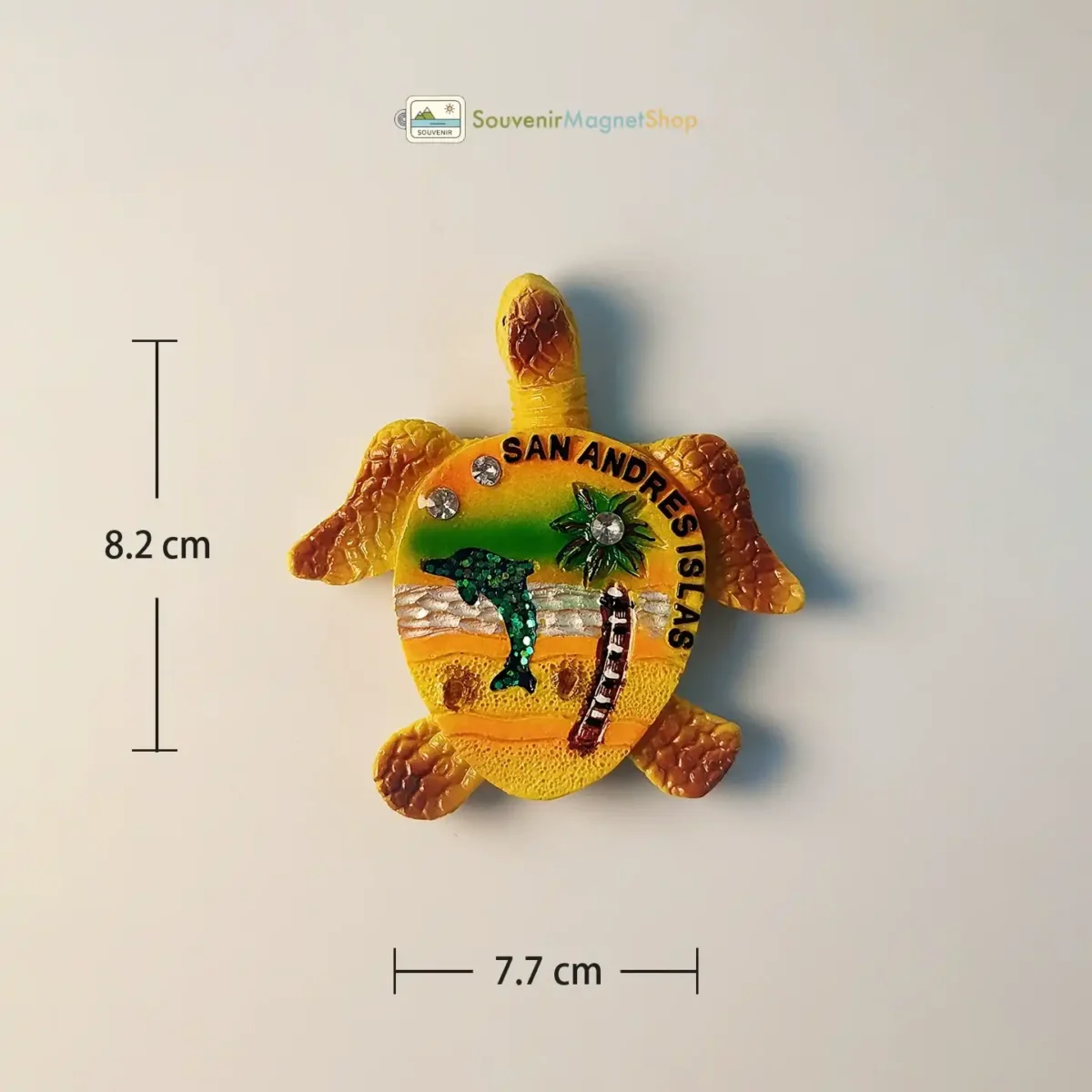 Colombia San Andrés Islands sea turtle fridge magnet size dimensions.