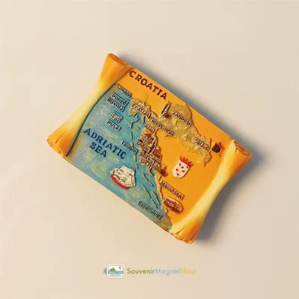Croatia map scroll fridge magnet right side view.